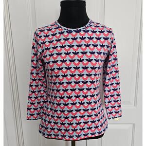 EUC J. Mclaughlin Women Blue Floral Catalina Cloth 3/4 Sleeve Blouse Tee Top XS